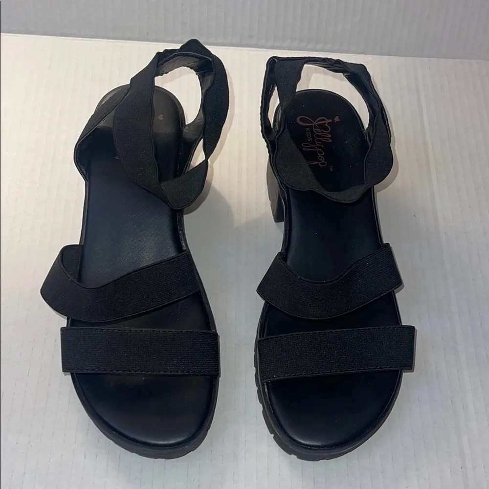 Jellypop Girls 4M Black Chunky Block Heel Platform Sandals EUC